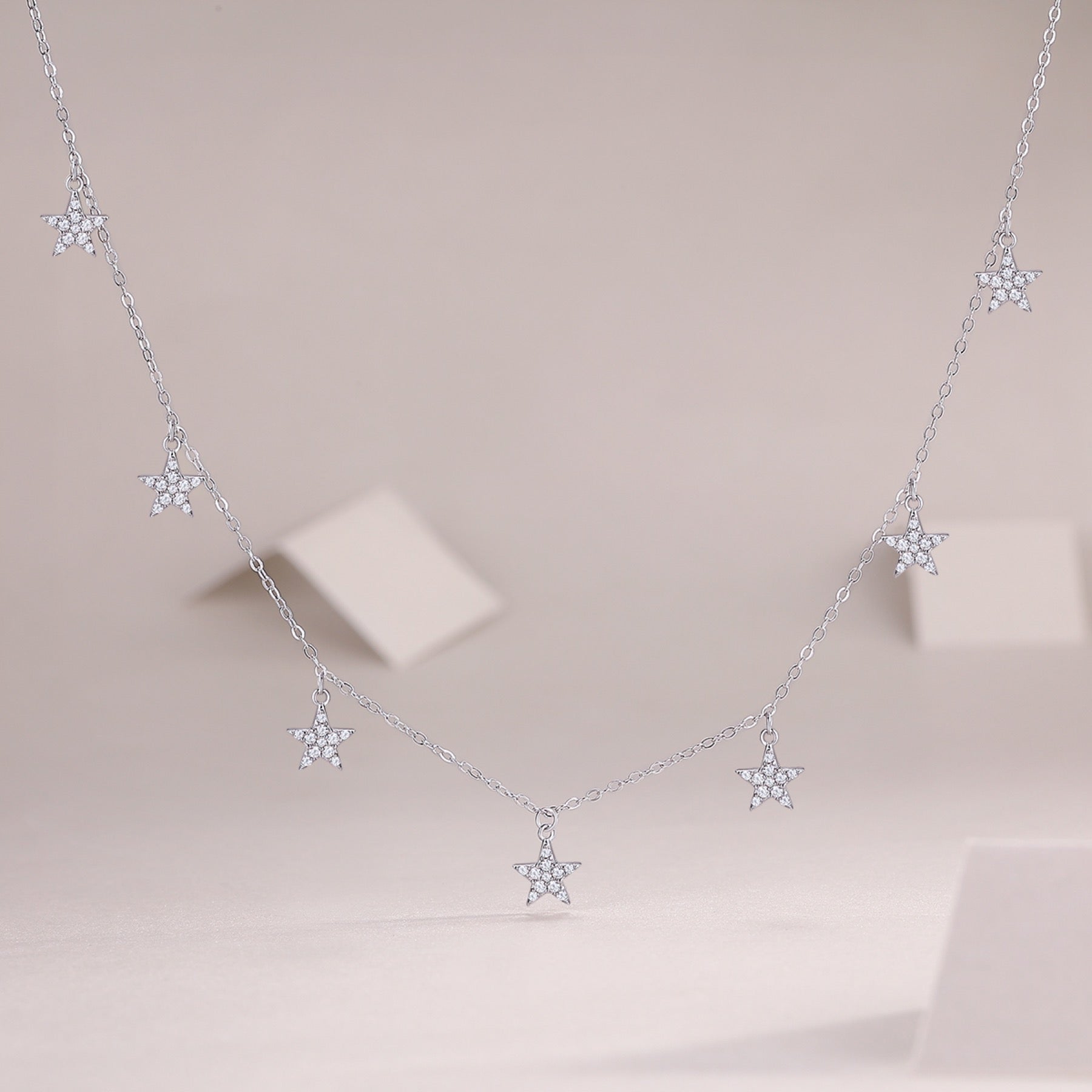 Starry Moissanite Star Station Necklace in Sterling Silver