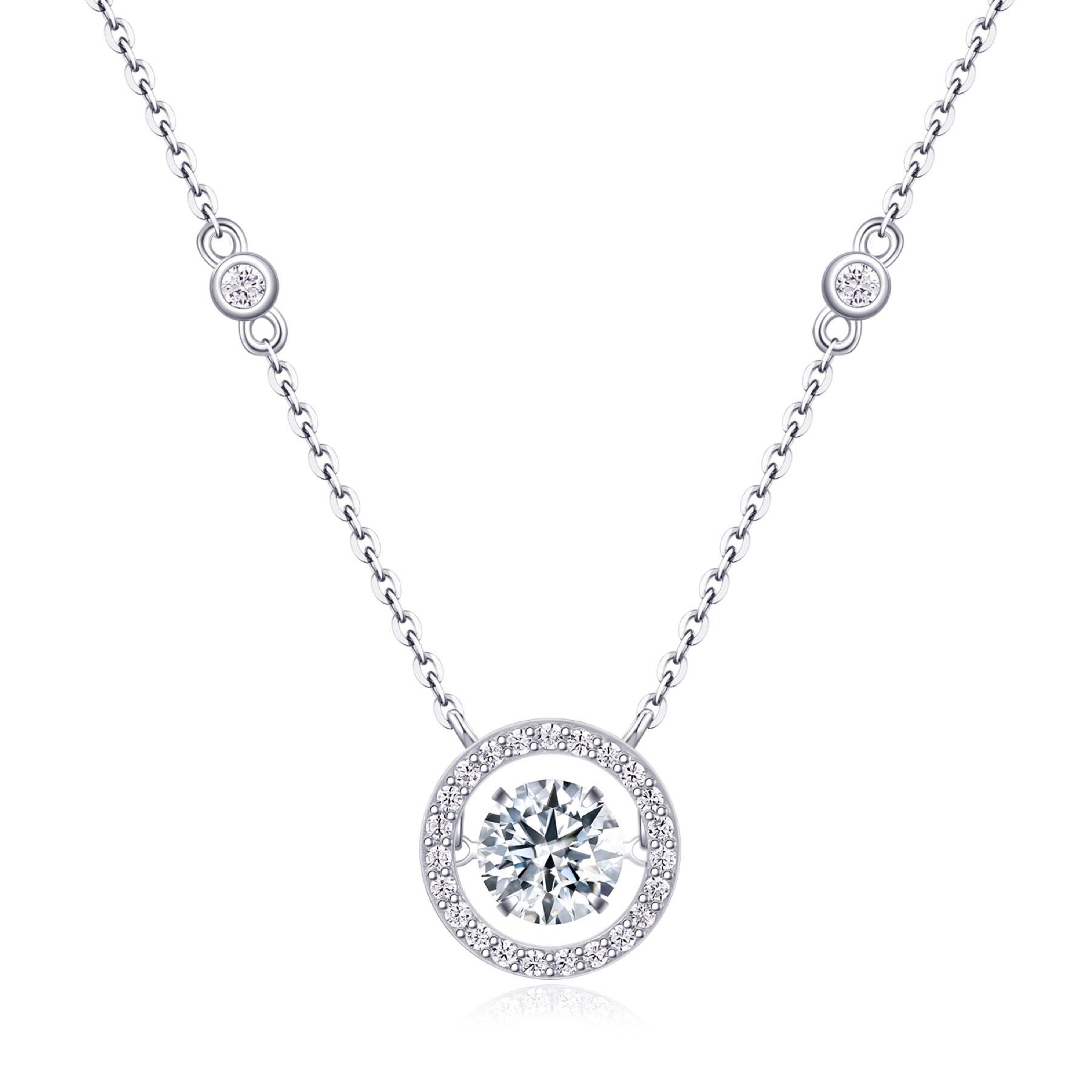 Mobius 1 Carat Moissanite Halo Pendant Necklace in Sterling Silver