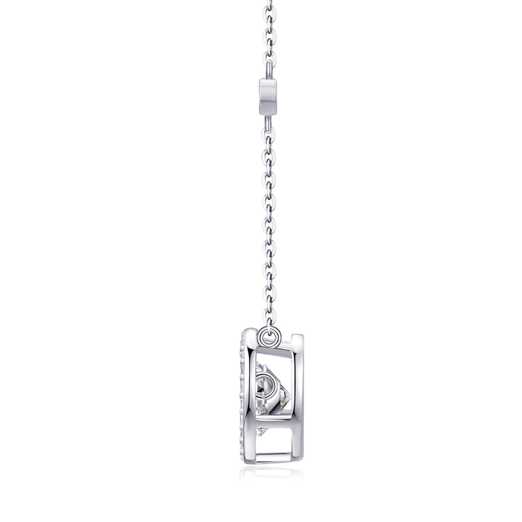 Mobius 1 Carat Moissanite Halo Pendant Necklace in Sterling Silver
