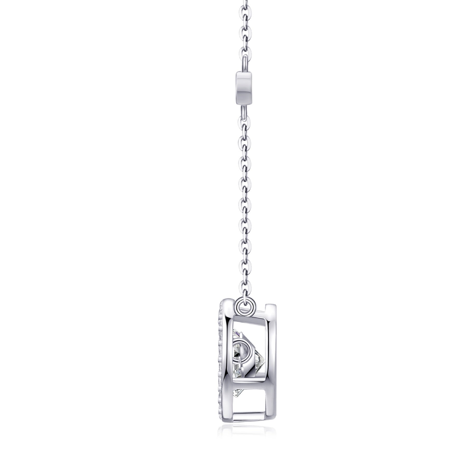 Mobius 1 Carat Moissanite Halo Pendant Necklace in Sterling Silver