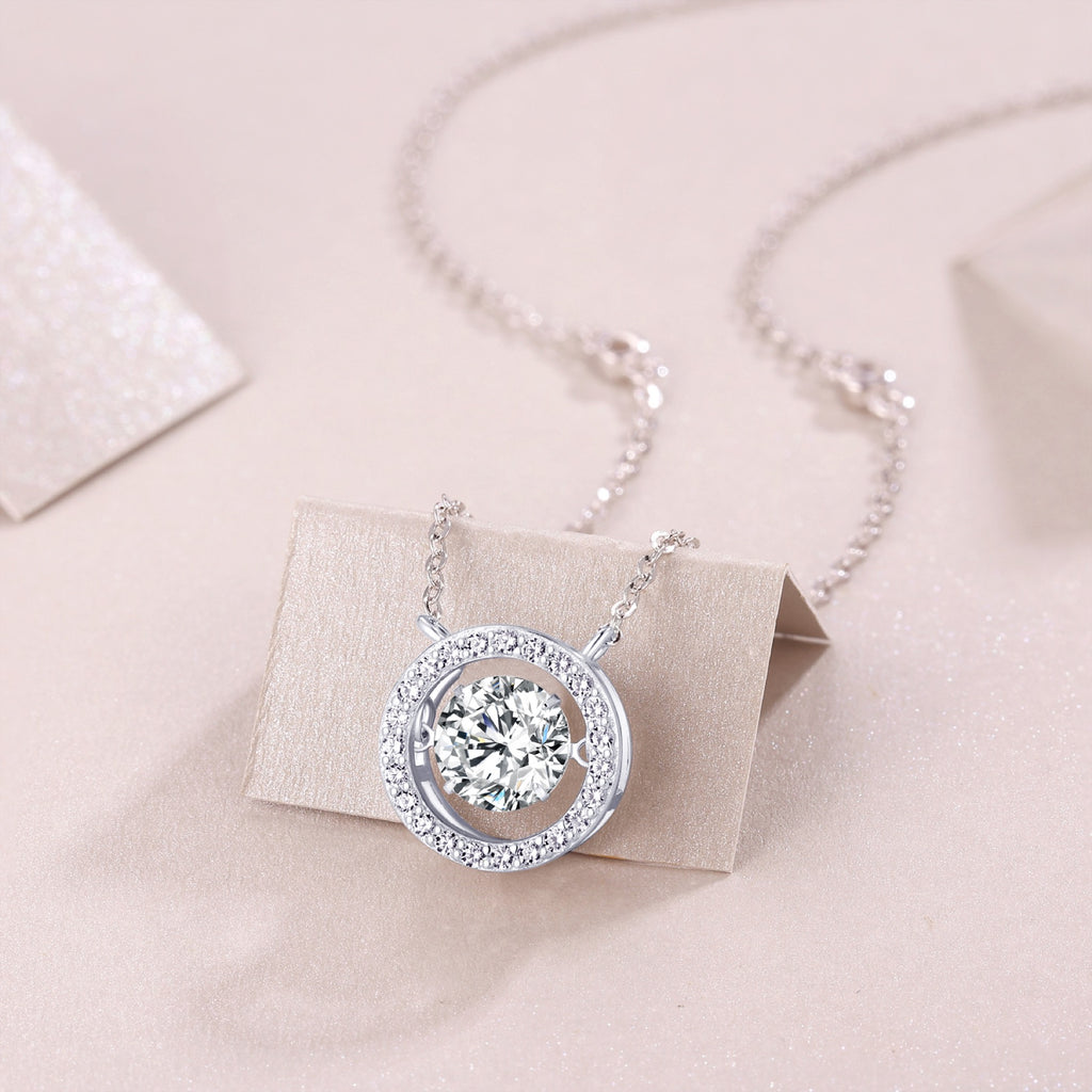 Mobius 1 Carat Moissanite Halo Pendant Necklace in Sterling Silver