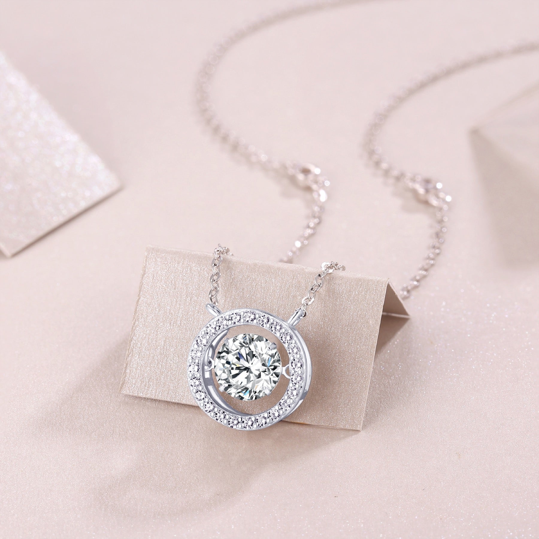 Mobius 1 Carat Moissanite Halo Pendant Necklace in Sterling Silver