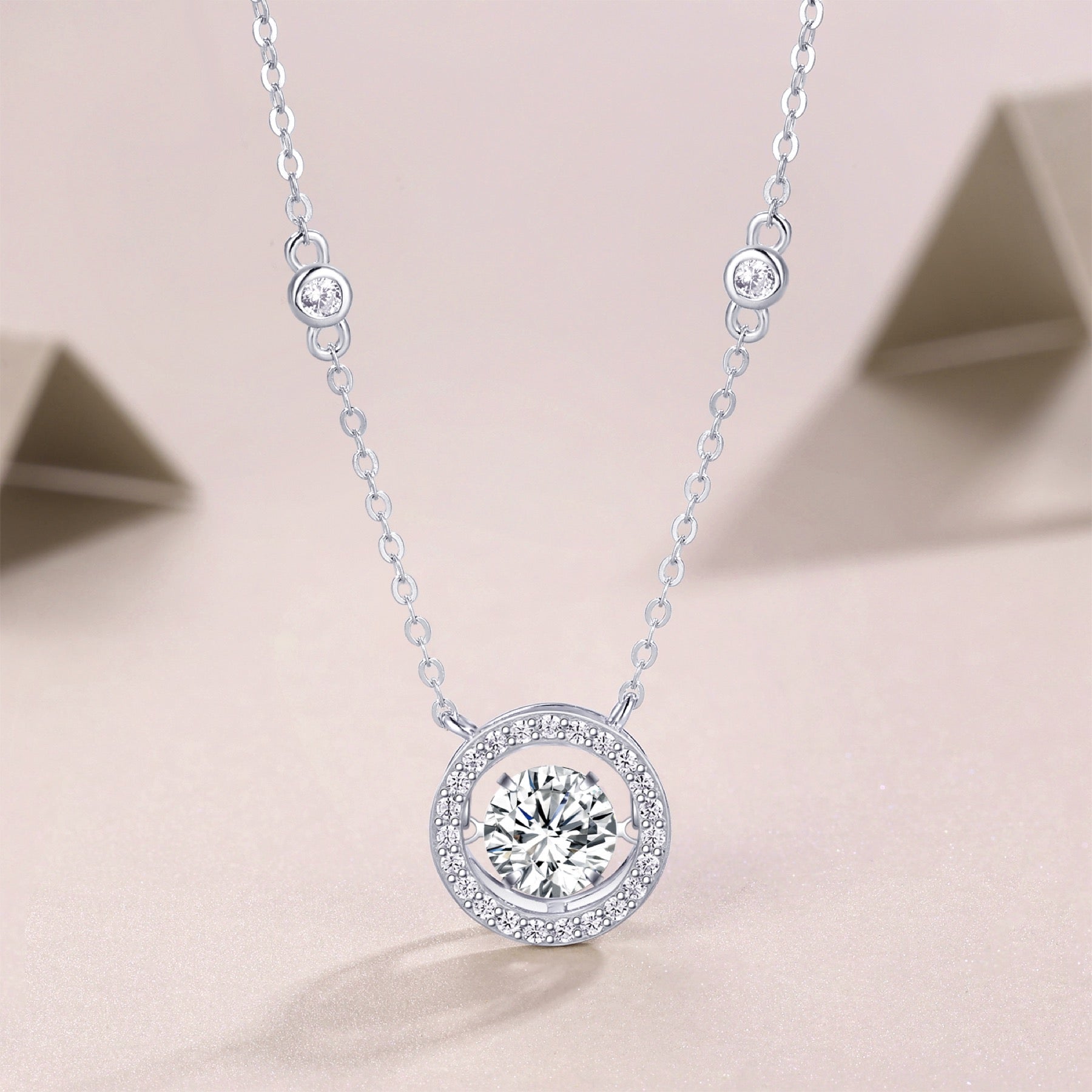Mobius 1 Carat Moissanite Halo Pendant Necklace in Sterling Silver