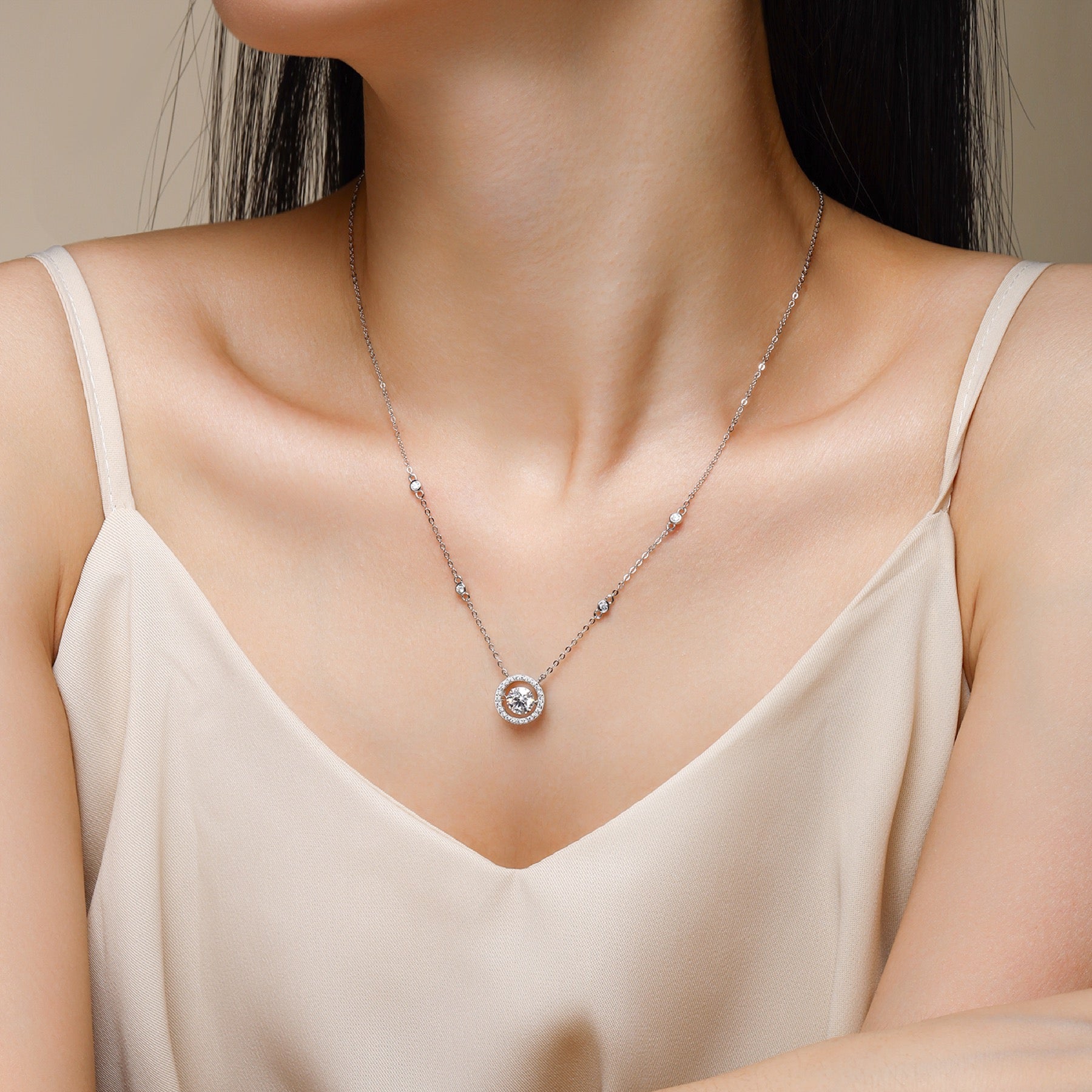 Mobius 1 Carat Moissanite Halo Pendant Necklace in Sterling Silver