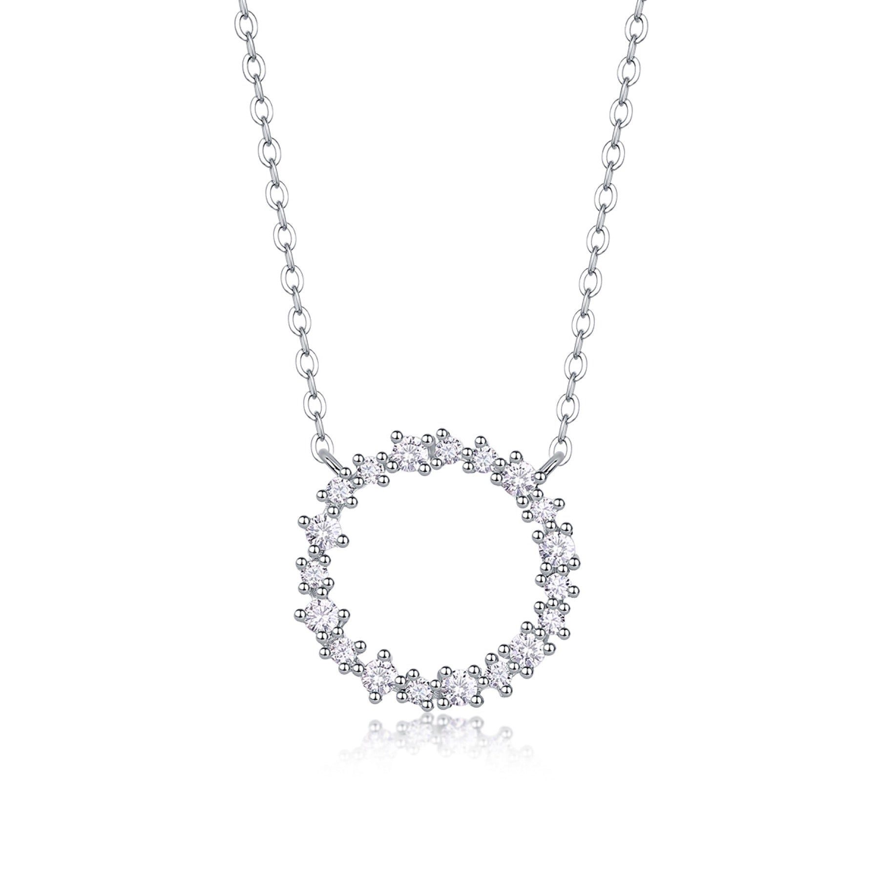Ripple Moissanite Open Circle Necklace in Sterling Silver
