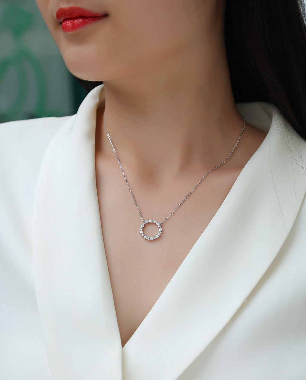 Ripple Moissanite Open Circle Necklace in Sterling Silver