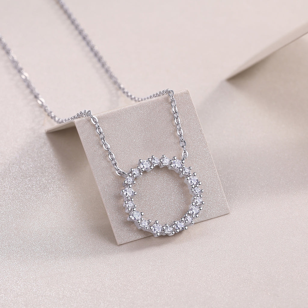 Ripple Moissanite Open Circle Necklace in Sterling Silver