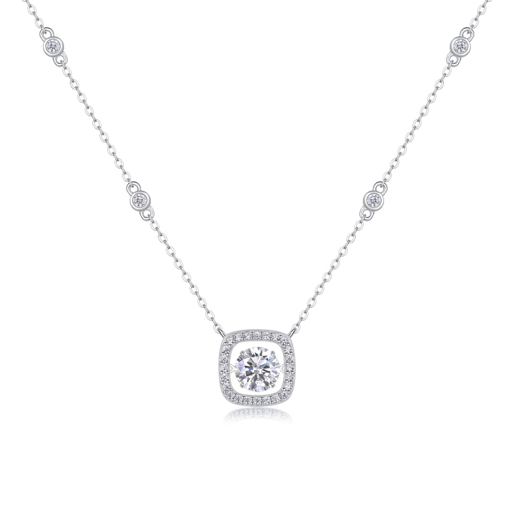 Sweetness 1 Carat Moissanite Halo Pendant Necklace in Sterling Silver