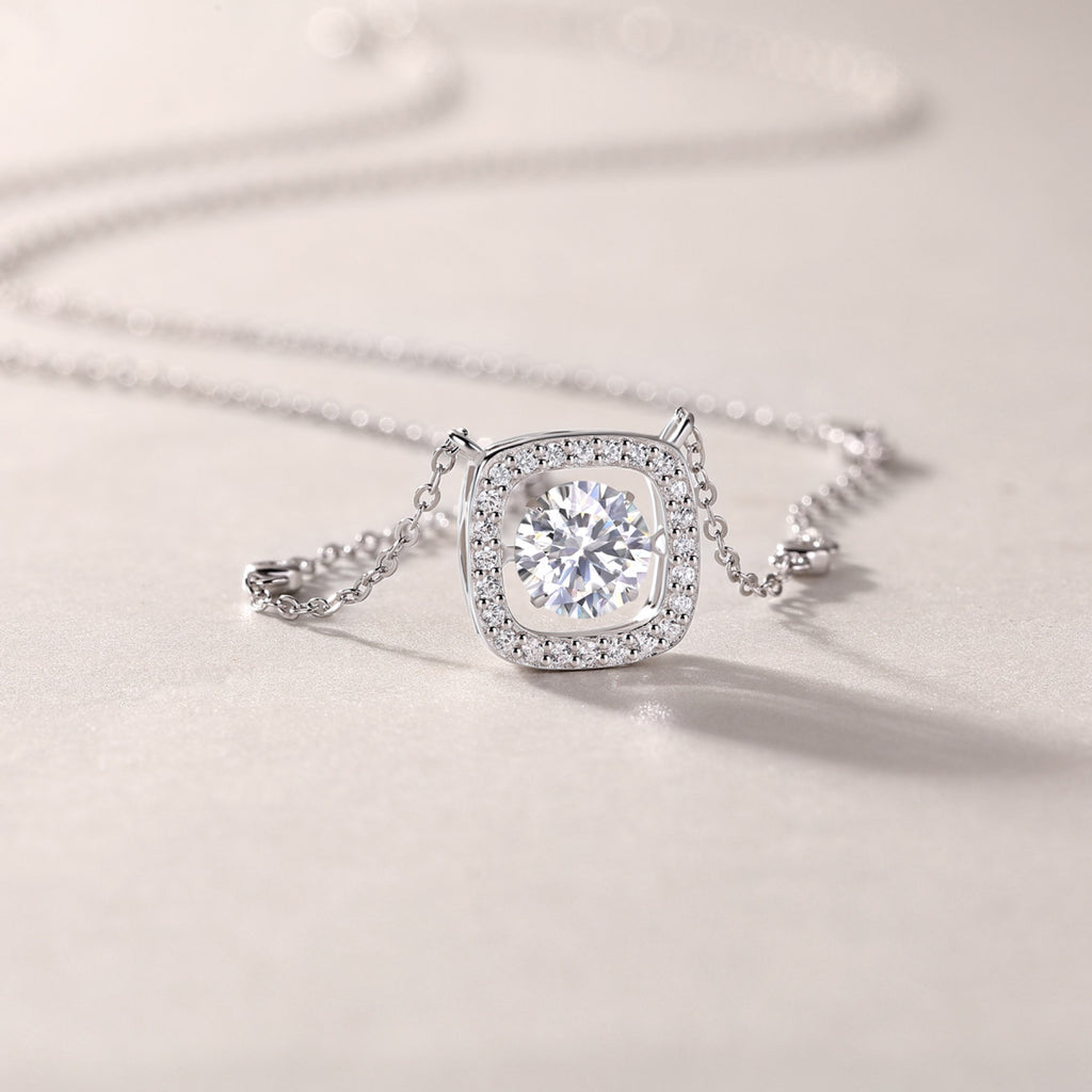 Sweetness 1 Carat Moissanite Halo Pendant Necklace in Sterling Silver