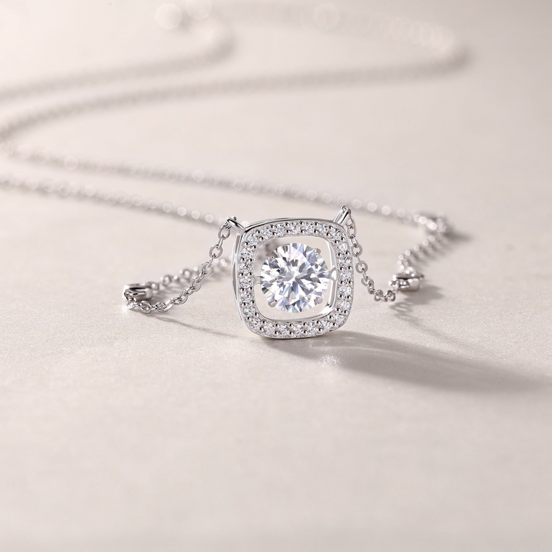 Sweetness 1 Carat Moissanite Halo Pendant Necklace in Sterling Silver