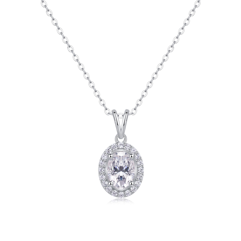 Verona Oval-Cut Moissanite Halo Pendant Necklace in Sterling Silver