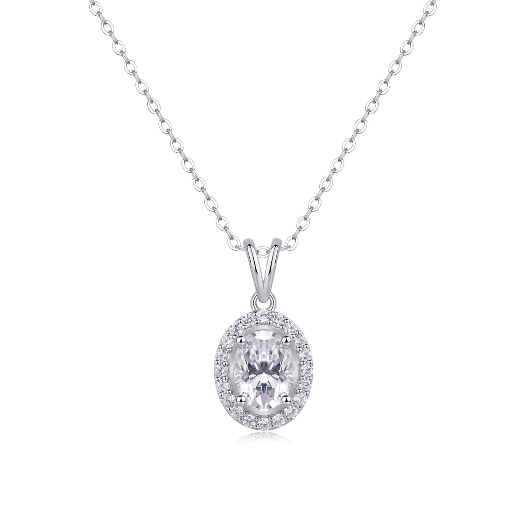 Verona Oval-Cut Moissanite Halo Pendant Necklace in Sterling Silver