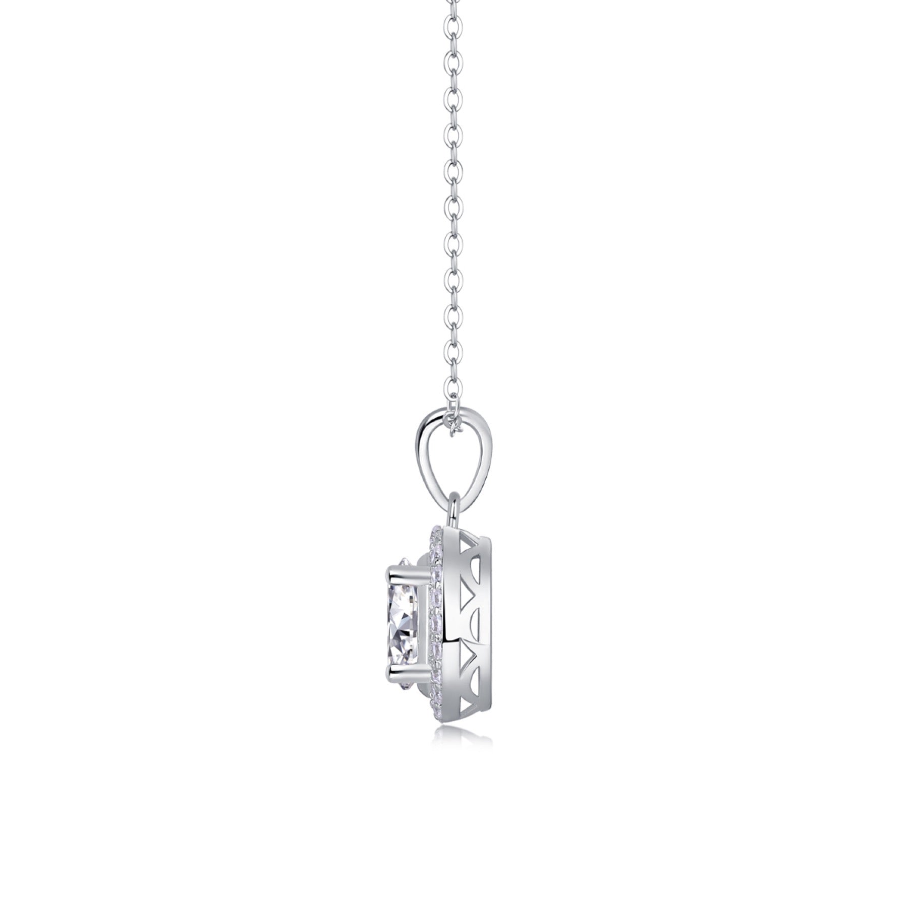 Verona Oval-Cut Moissanite Halo Pendant Necklace in Sterling Silver