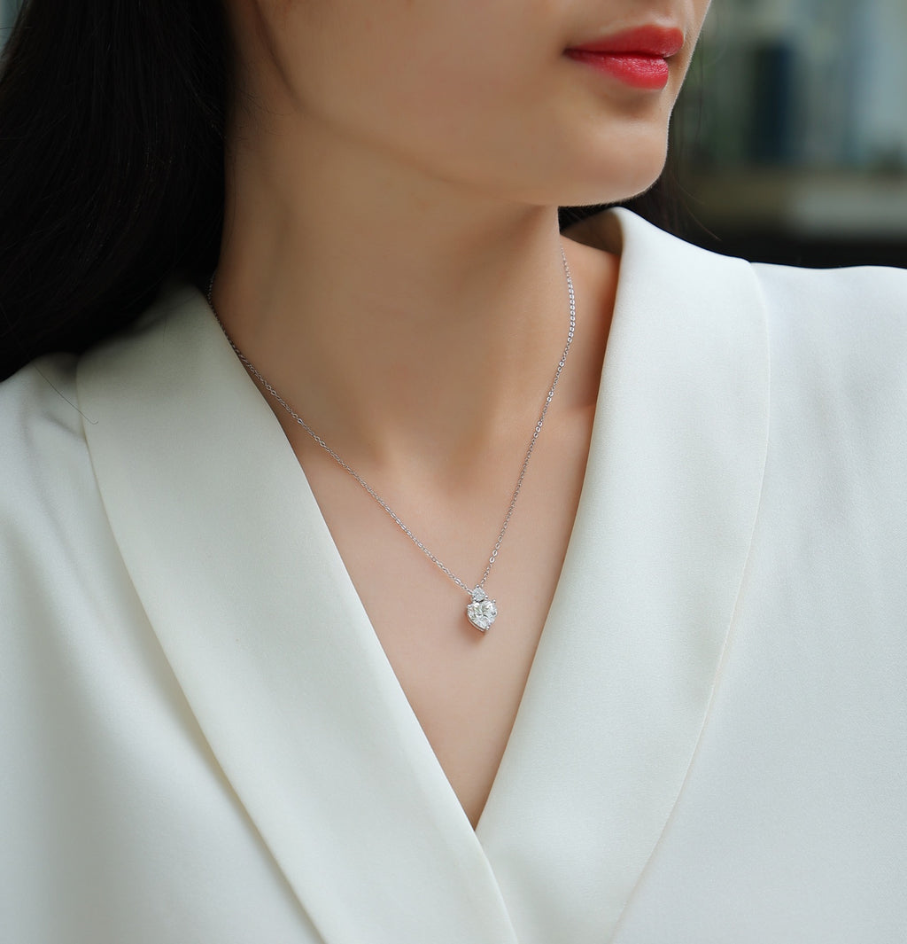 Mirage Heart-Cut Moissanite Heart Pendant Necklace in Sterling Silver