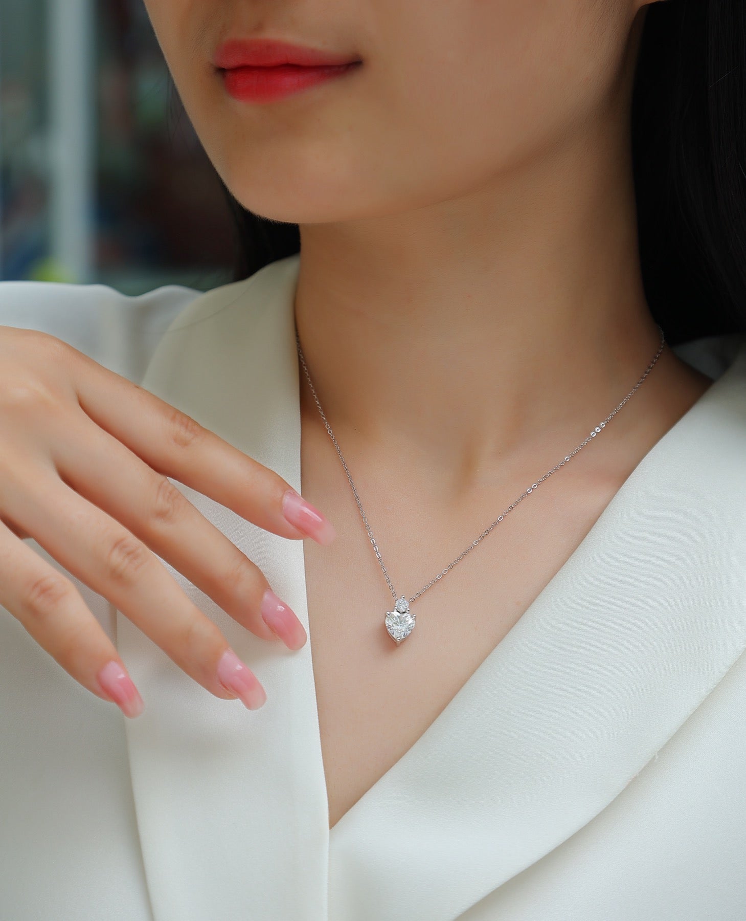 Mirage Heart-Cut Moissanite Heart Pendant Necklace in Sterling Silver