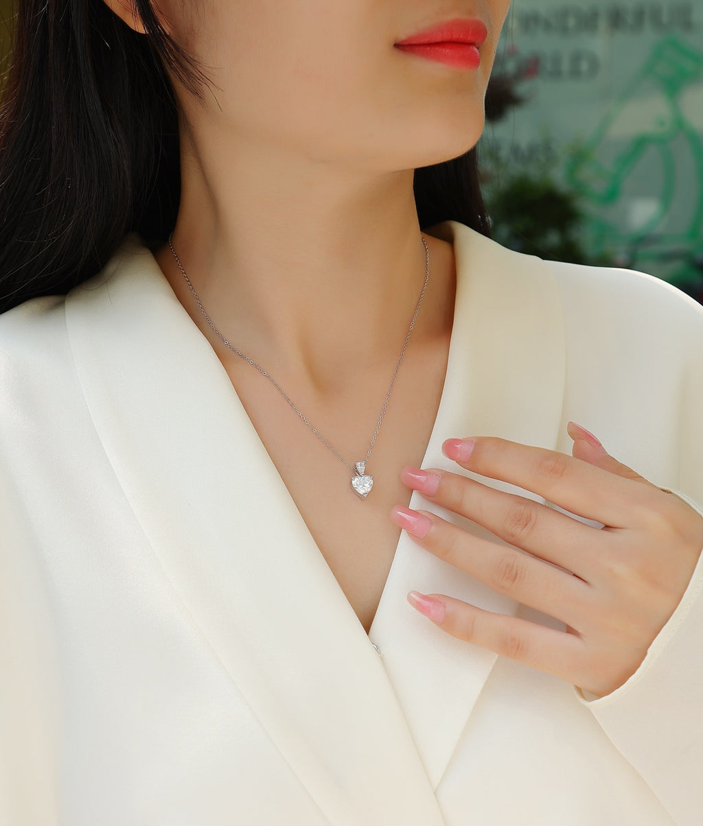 Cherish Heart-Cut Moissanite Heart Pendant Necklace in Sterling Silver
