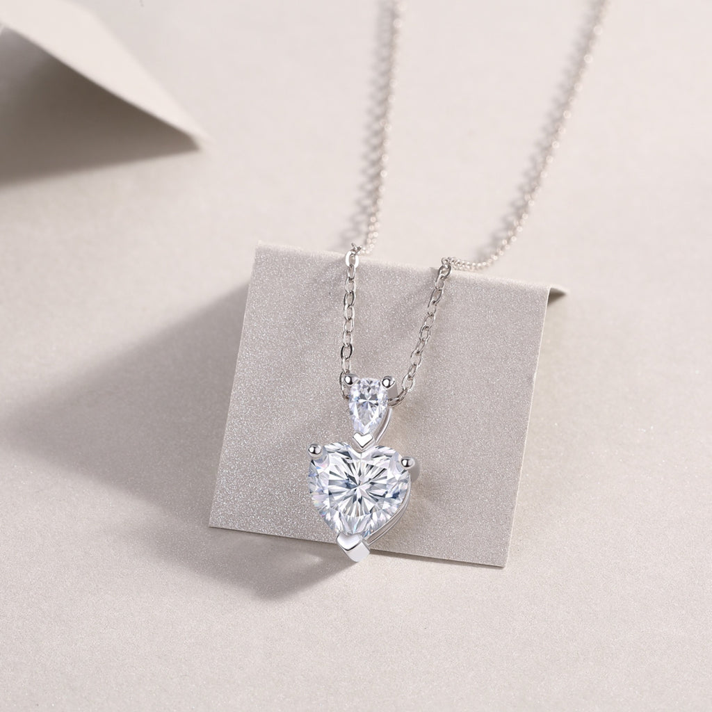 Cherish Heart-Cut Moissanite Heart Pendant Necklace in Sterling Silver