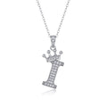 Initial I Moissanite Crown Pendant Necklace in Sterling Silver