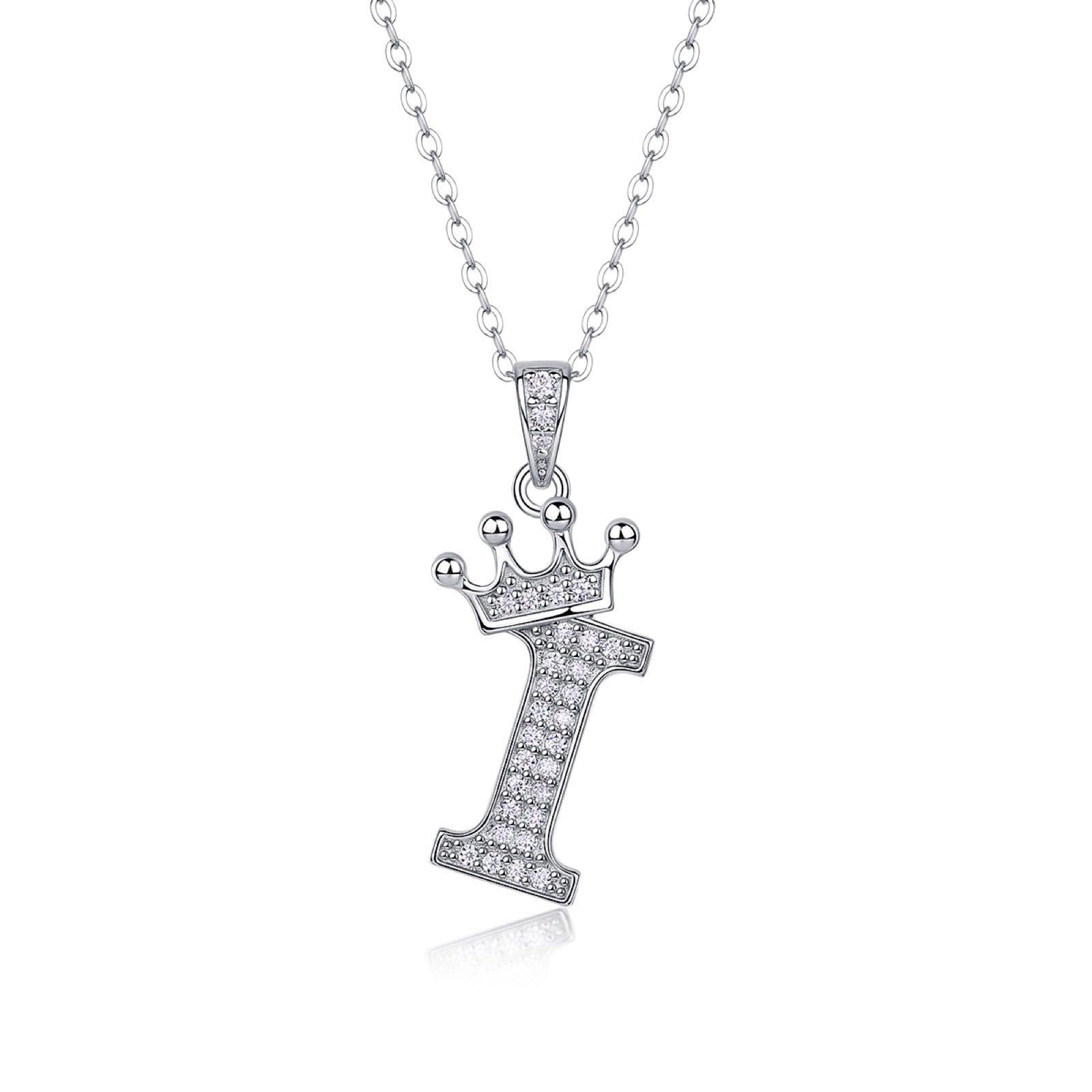 Initial I Moissanite Crown Pendant Necklace in Sterling Silver