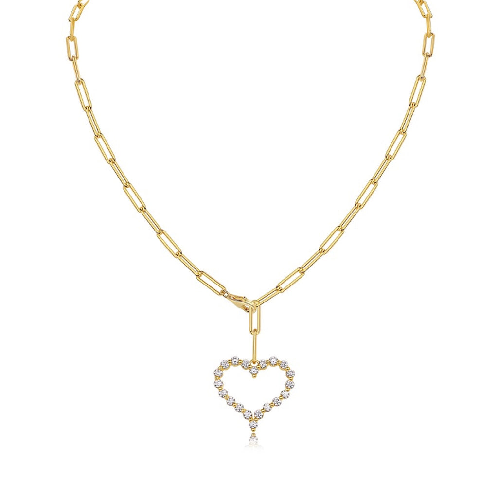 Amara Moissanite Heart Paperclip Necklace in Gold-Tone Sterling Silver