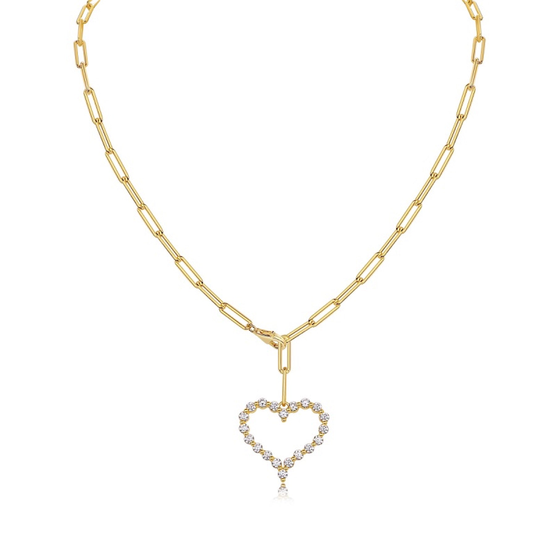 Amara Moissanite Heart Paperclip Necklace in Gold-Tone Sterling Silver