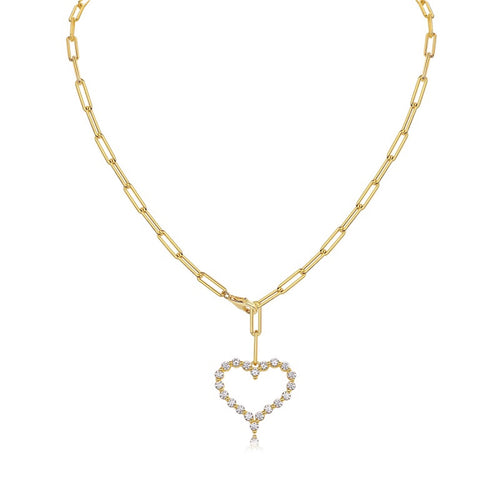 Amara Moissanite Heart Paperclip Necklace in Gold-Tone Sterling Silver