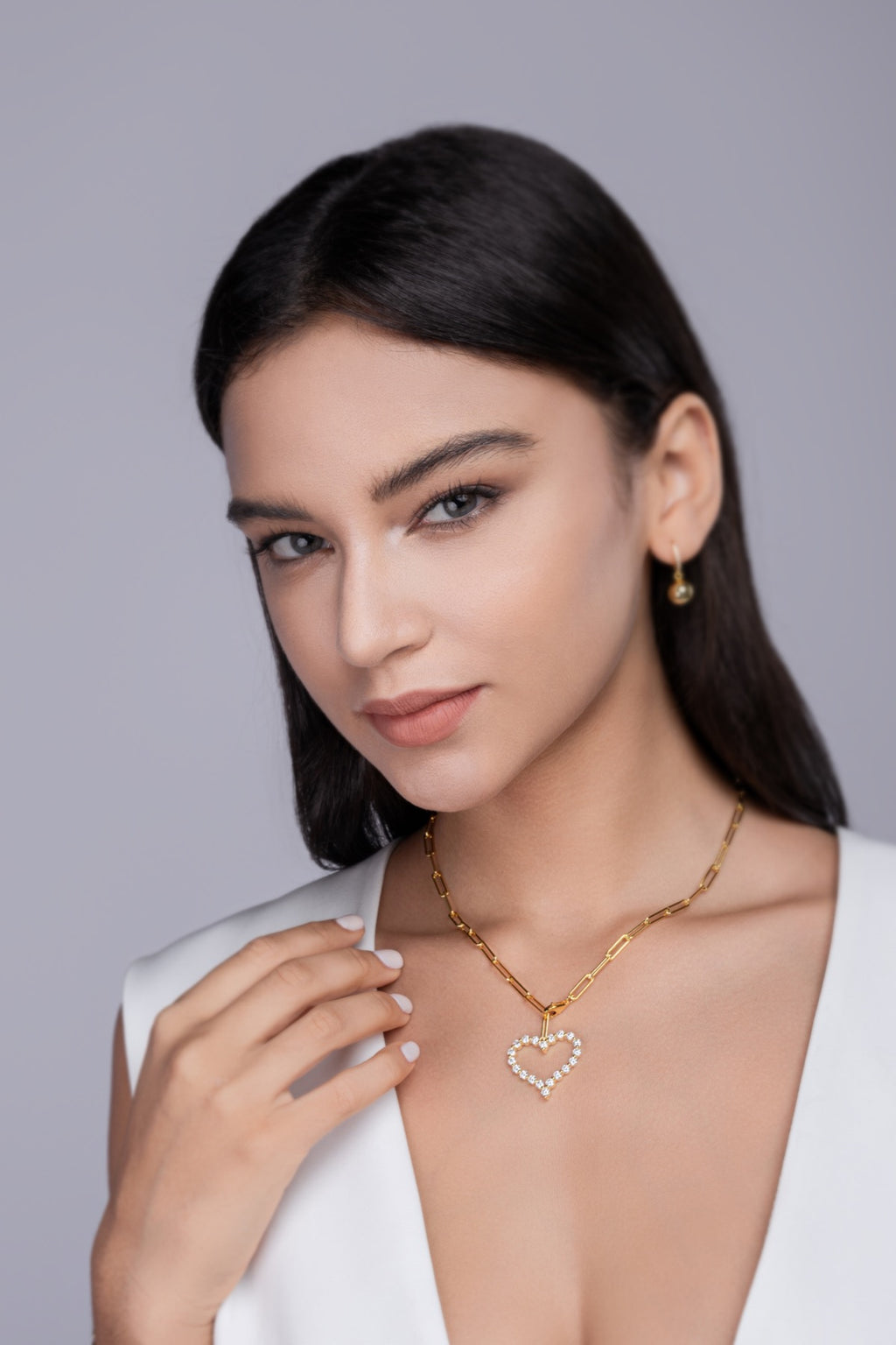 Amara Moissanite Heart Paperclip Necklace in Gold-Tone Sterling Silver