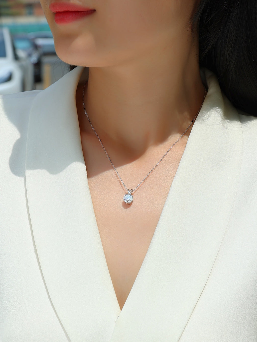 Lucent 2 Carat Moissanite Solitaire Pendant Necklace in Sterling Silver