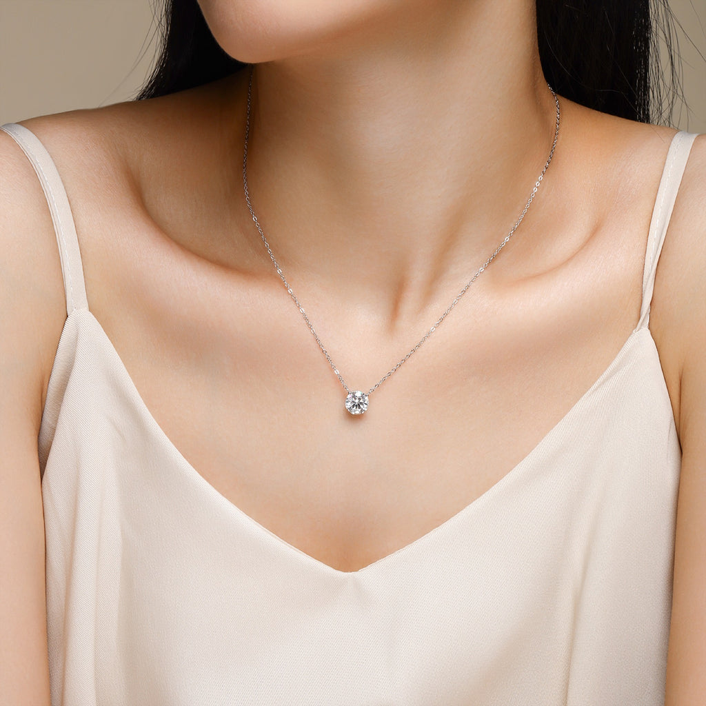Momento 2 Carat Moissanite Solitaire Pendant Necklace in Sterling Silver