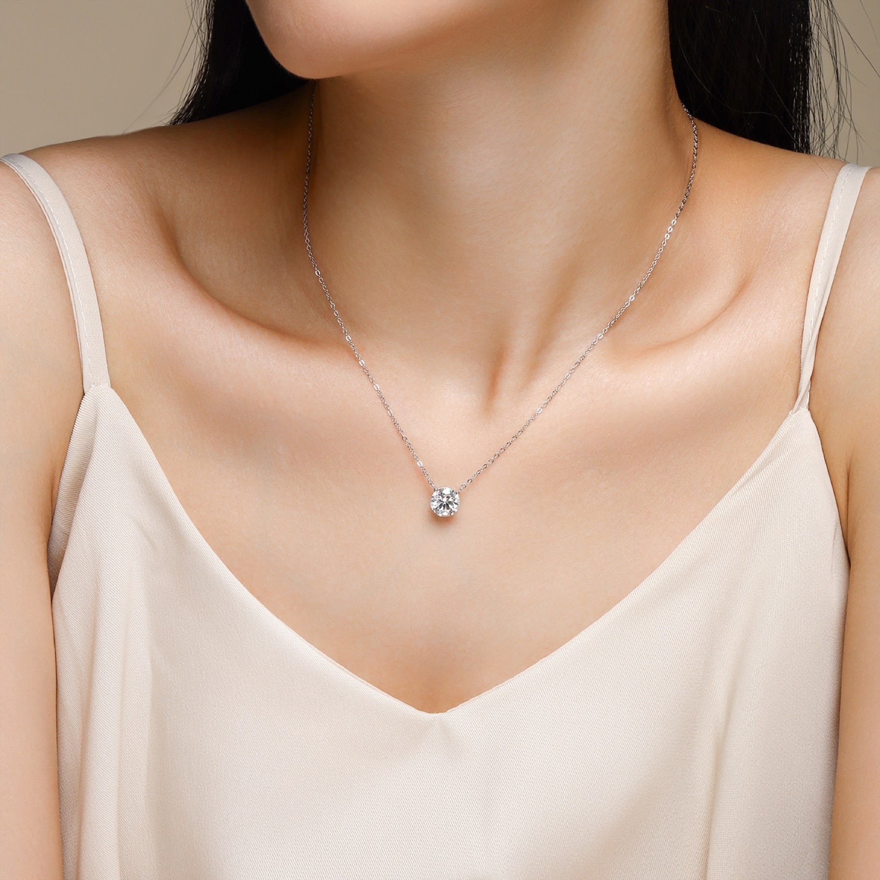 Momento 2 Carat Moissanite Solitaire Pendant Necklace in Sterling Silver