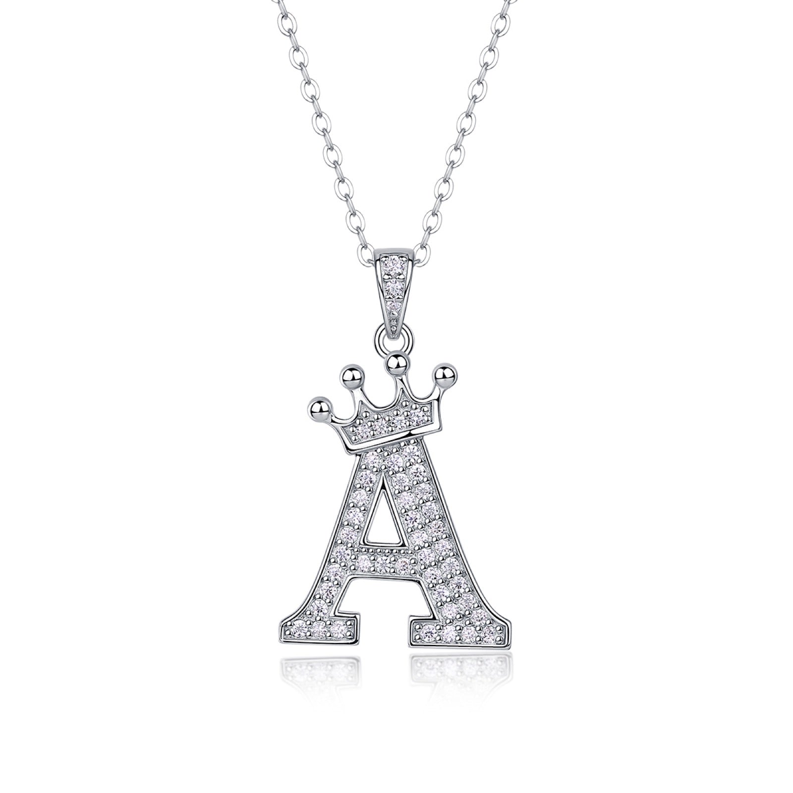 Initial A Moissanite Crown Pendant Necklace in Sterling Silver