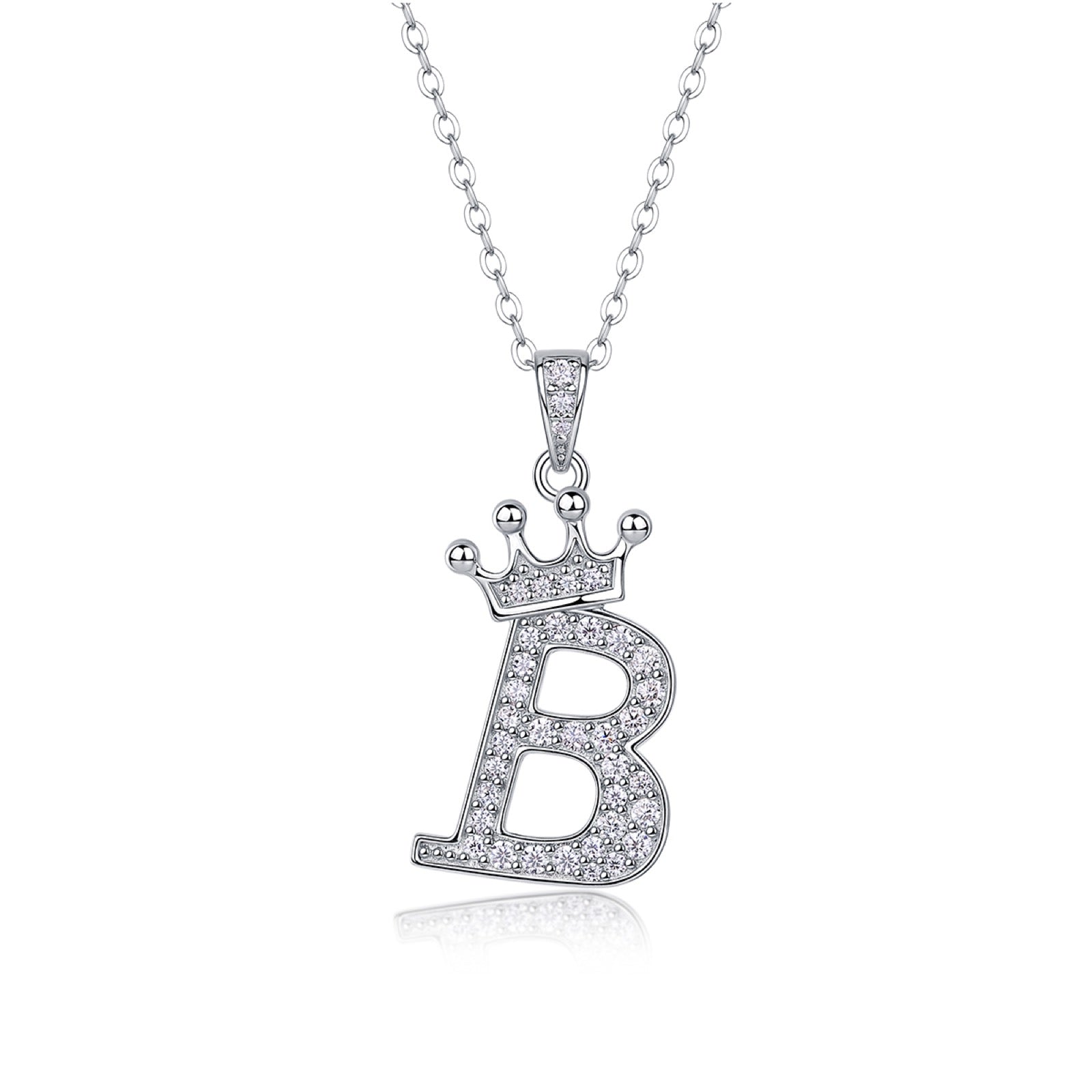 Initial B Moissanite Crown Pendant Necklace in Sterling Silver