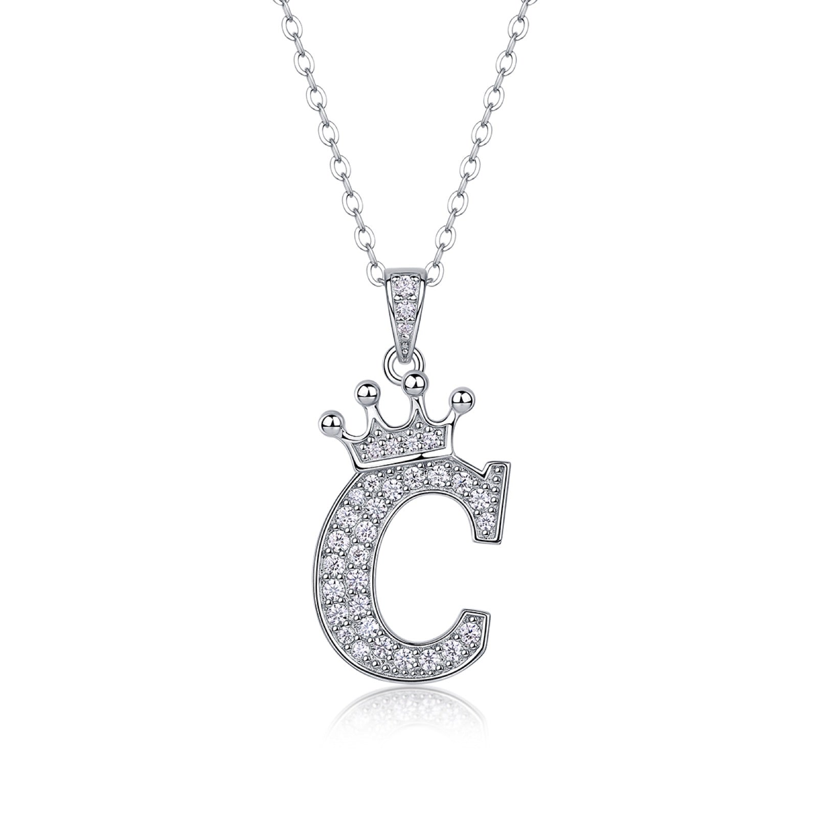 Initial C Moissanite Crown Pendant Necklace in Sterling Silver