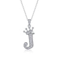 Initial J Moissanite Crown Pendant Necklace in Sterling Silver