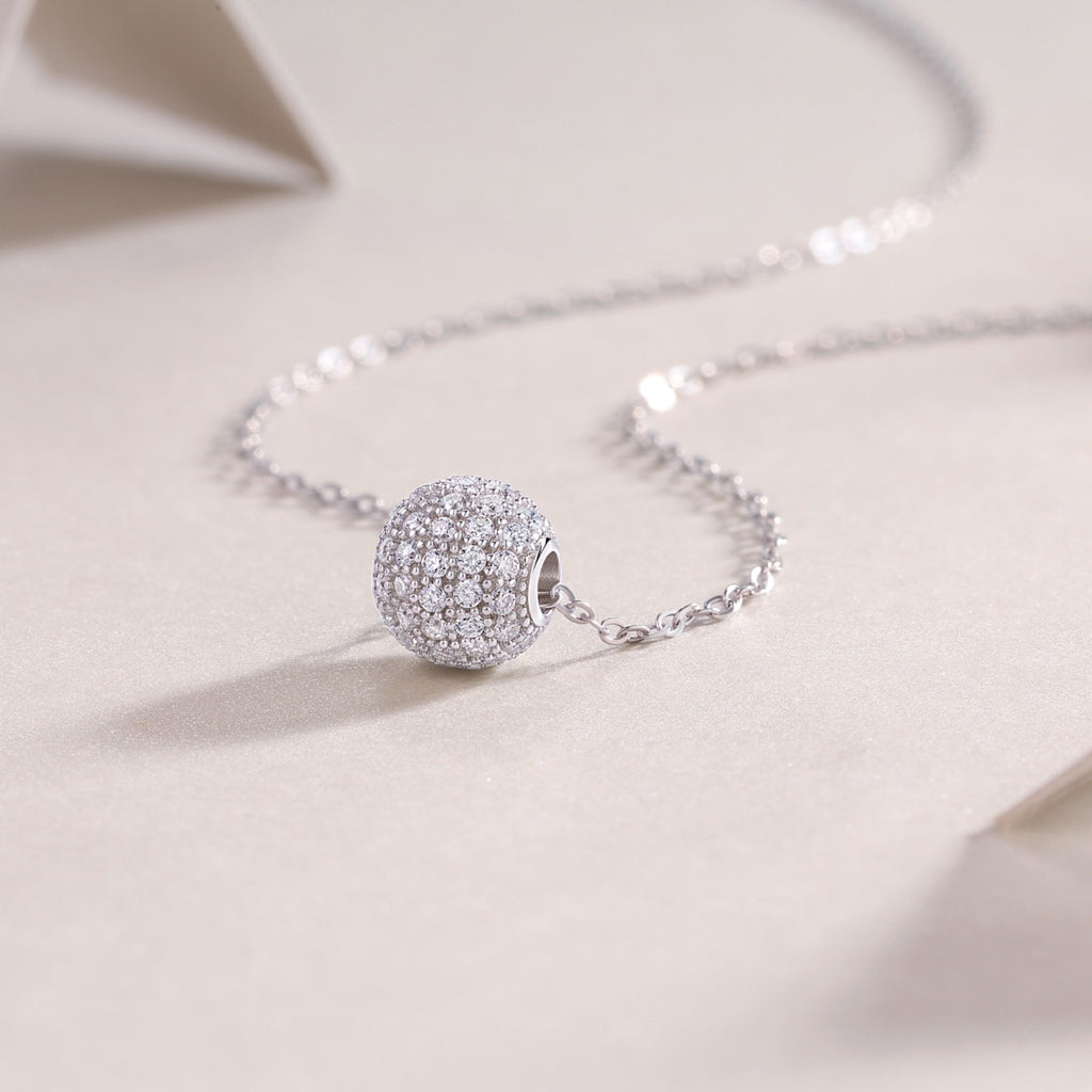 Rendezvous Moissanite Pavé Ball Pendant Necklace in Sterling Silver