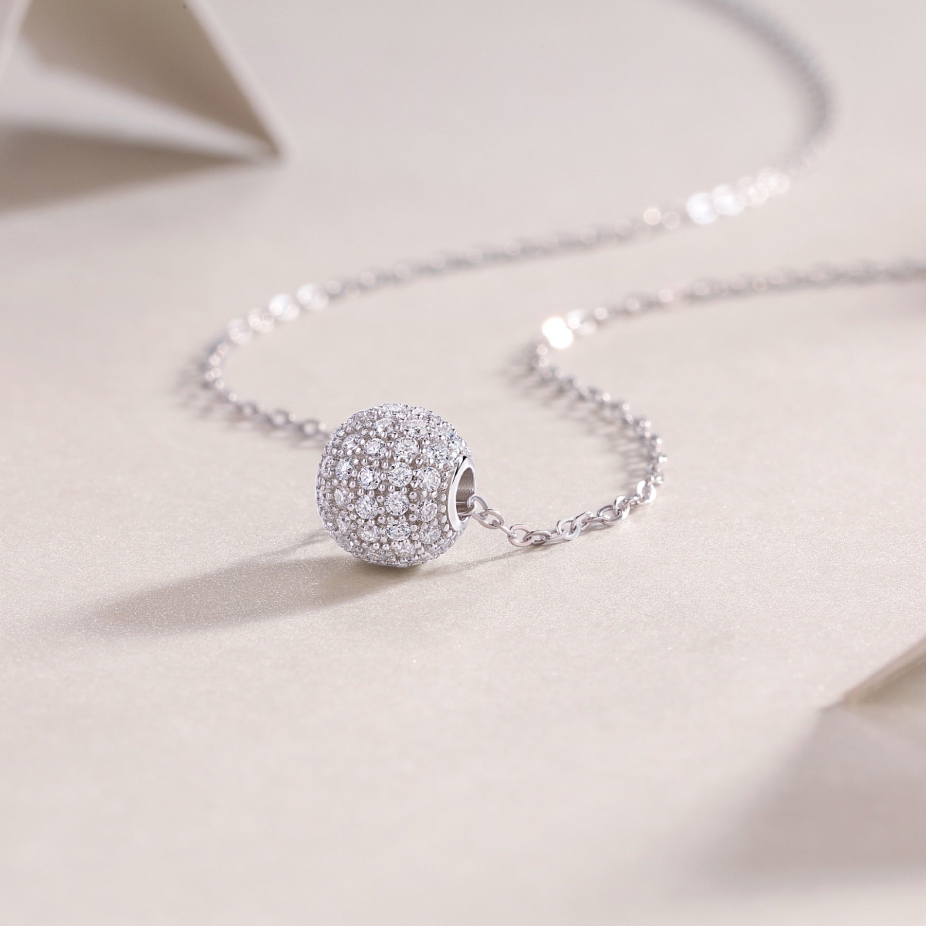 Rendezvous Moissanite Pavé Ball Pendant Necklace in Sterling Silver