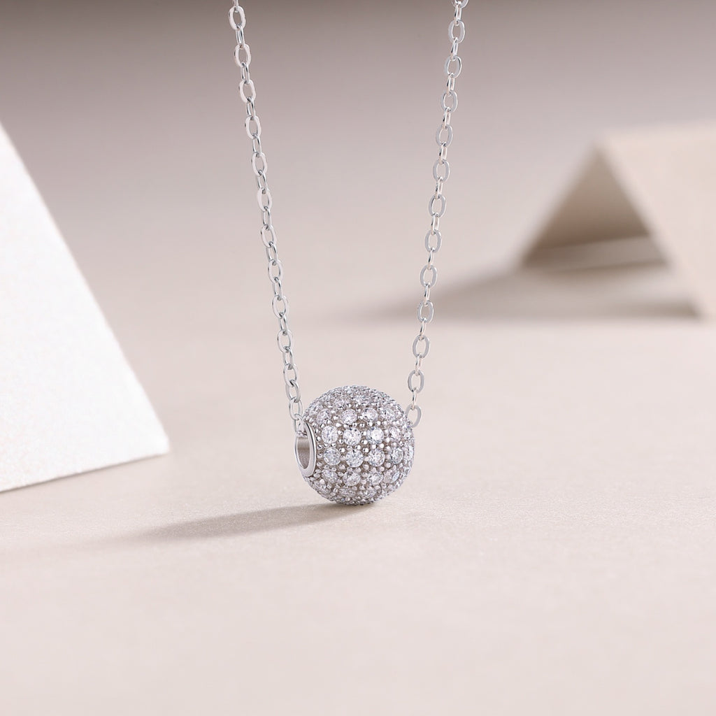 Rendezvous Moissanite Pavé Ball Pendant Necklace in Sterling Silver