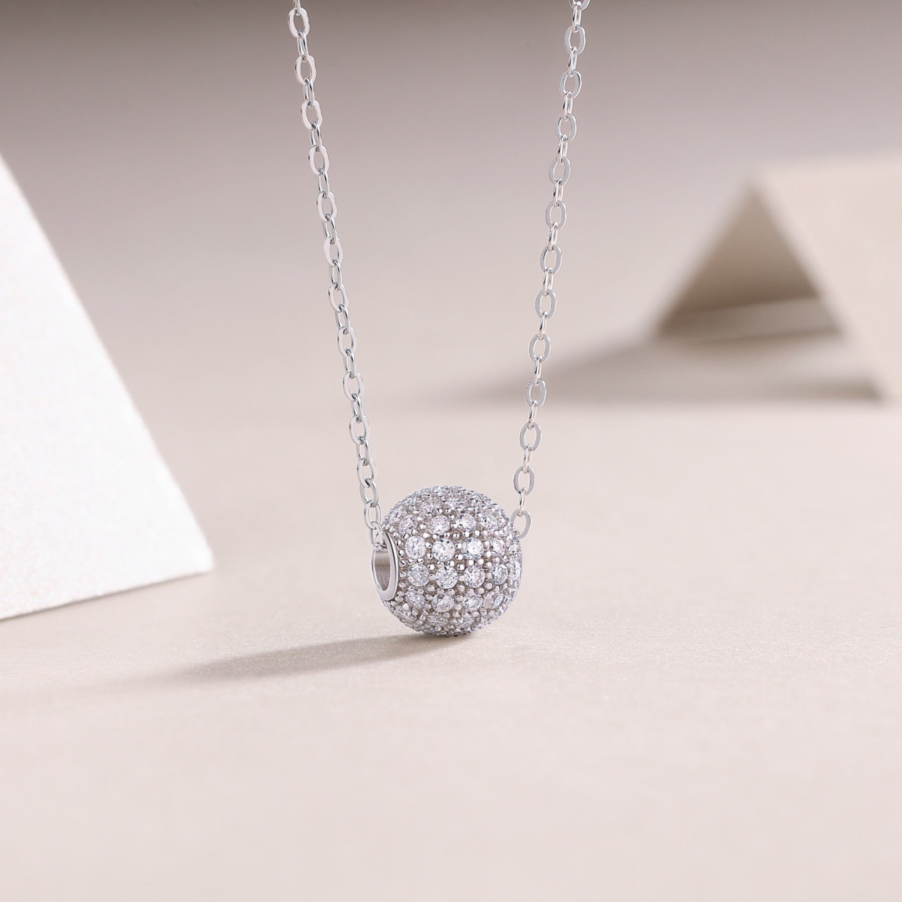 Rendezvous Moissanite Pavé Ball Pendant Necklace in Sterling Silver