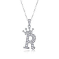 Initial R Moissanite Crown Pendant Necklace in Sterling Silver