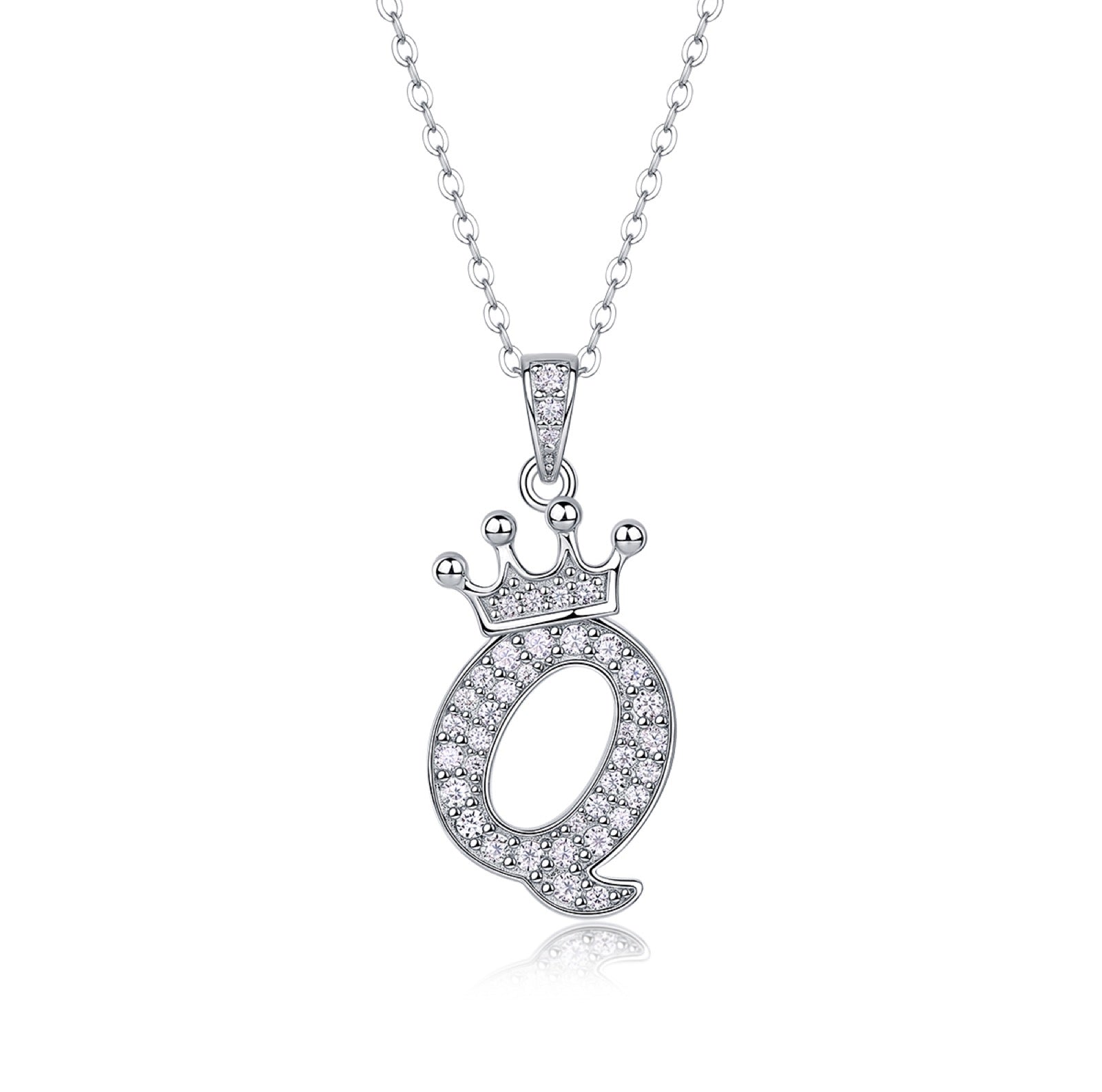 Initial Q Moissanite Crown Pendant Necklace in Sterling Silver