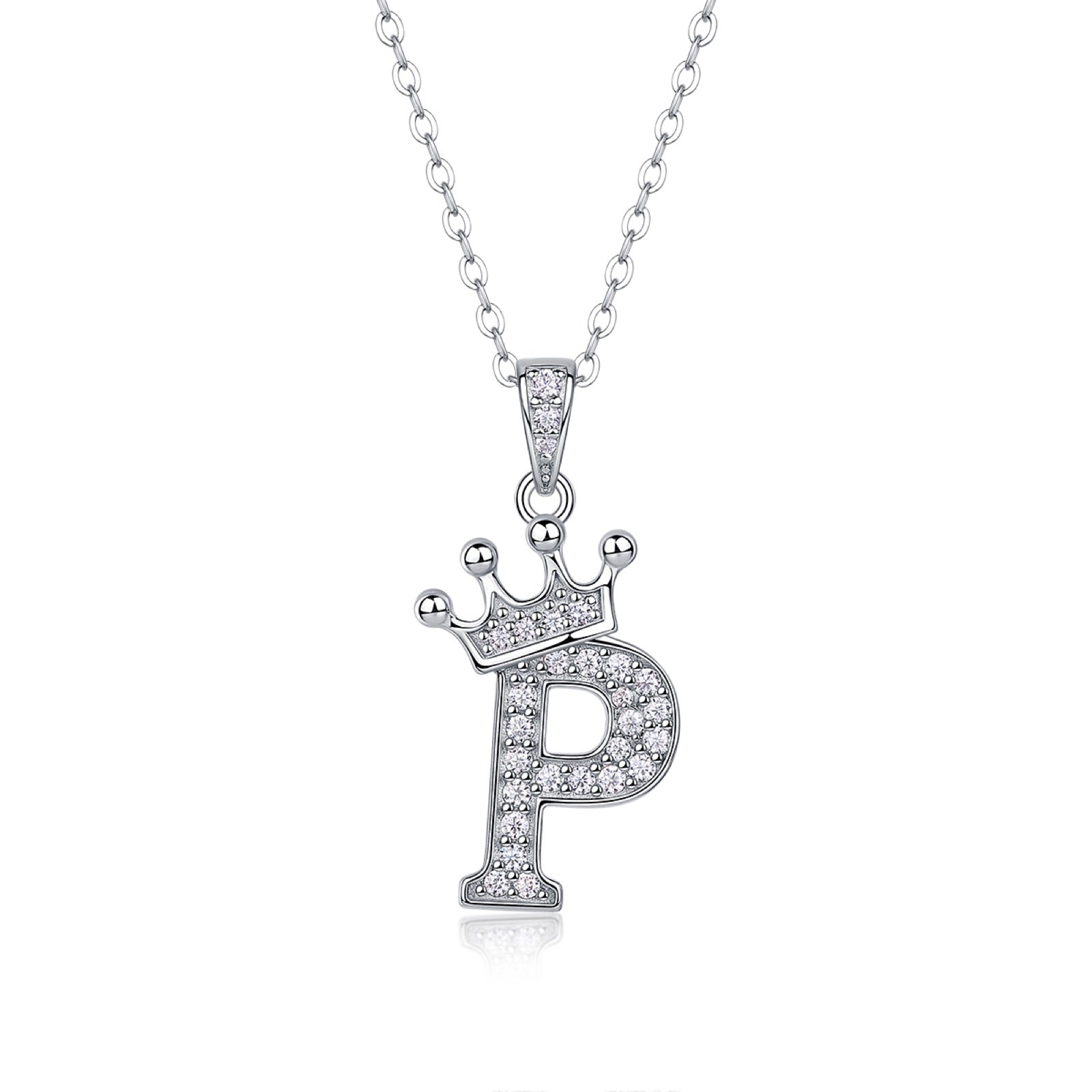 Initial P Moissanite Crown Pendant Necklace in Sterling Silver