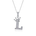 Initial L Moissanite Crown Pendant Necklace in Sterling Silver