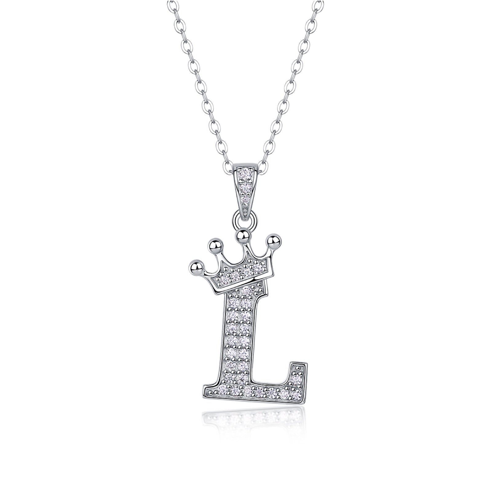Initial L Moissanite Crown Pendant Necklace in Sterling Silver