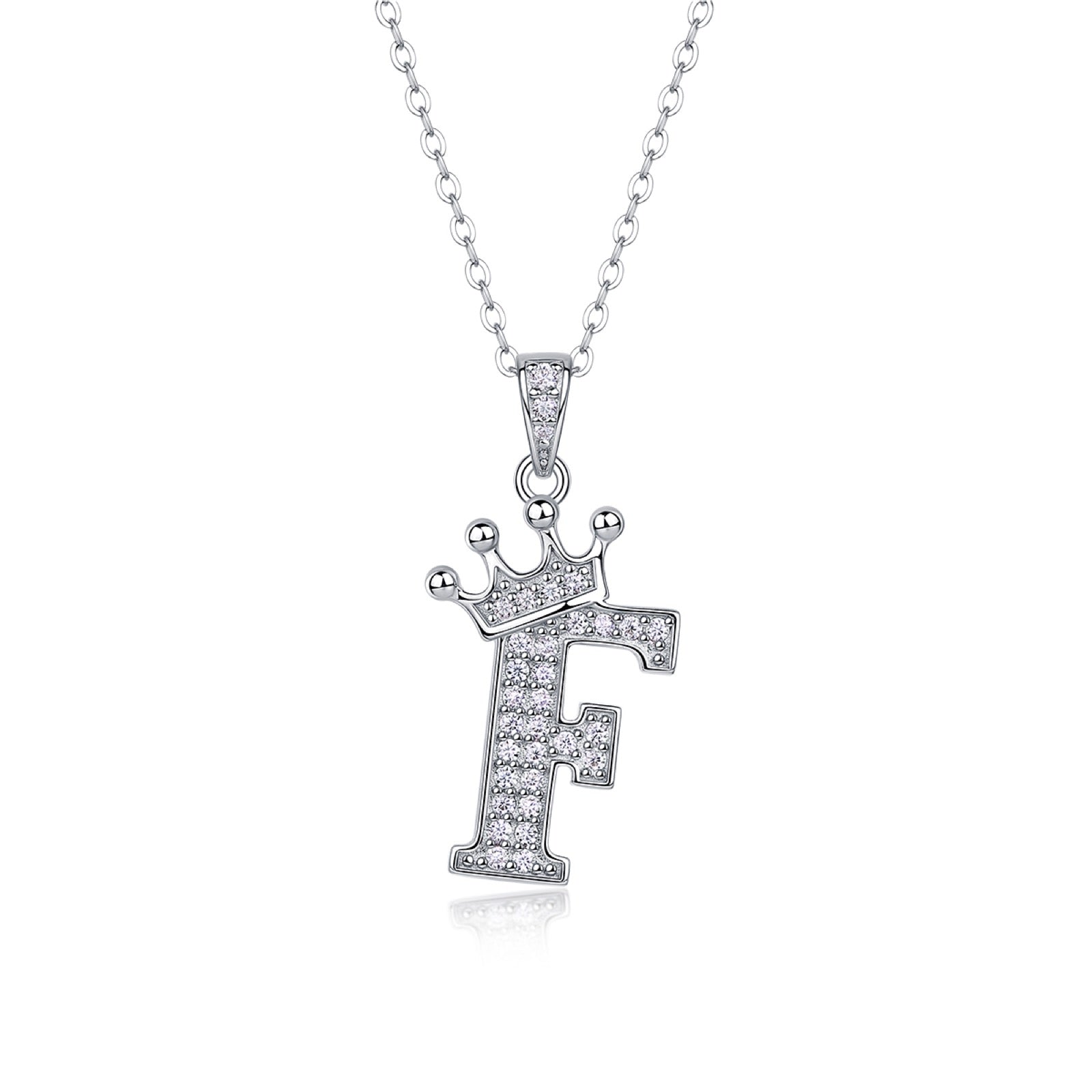 Initial F Moissanite Crown Pendant Necklace in Sterling Silver