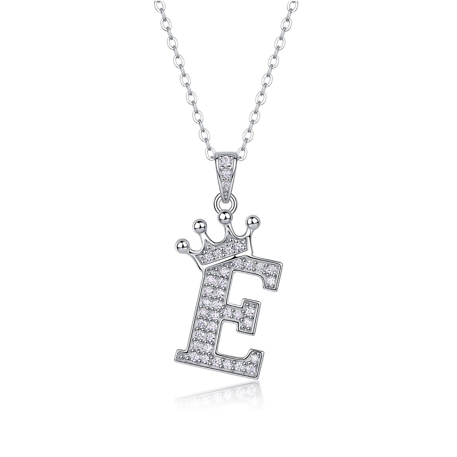 Initial E Moissanite Crown Pendant Necklace in Sterling Silver