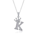 Initial K Moissanite Crown Pendant Necklace in Sterling Silver