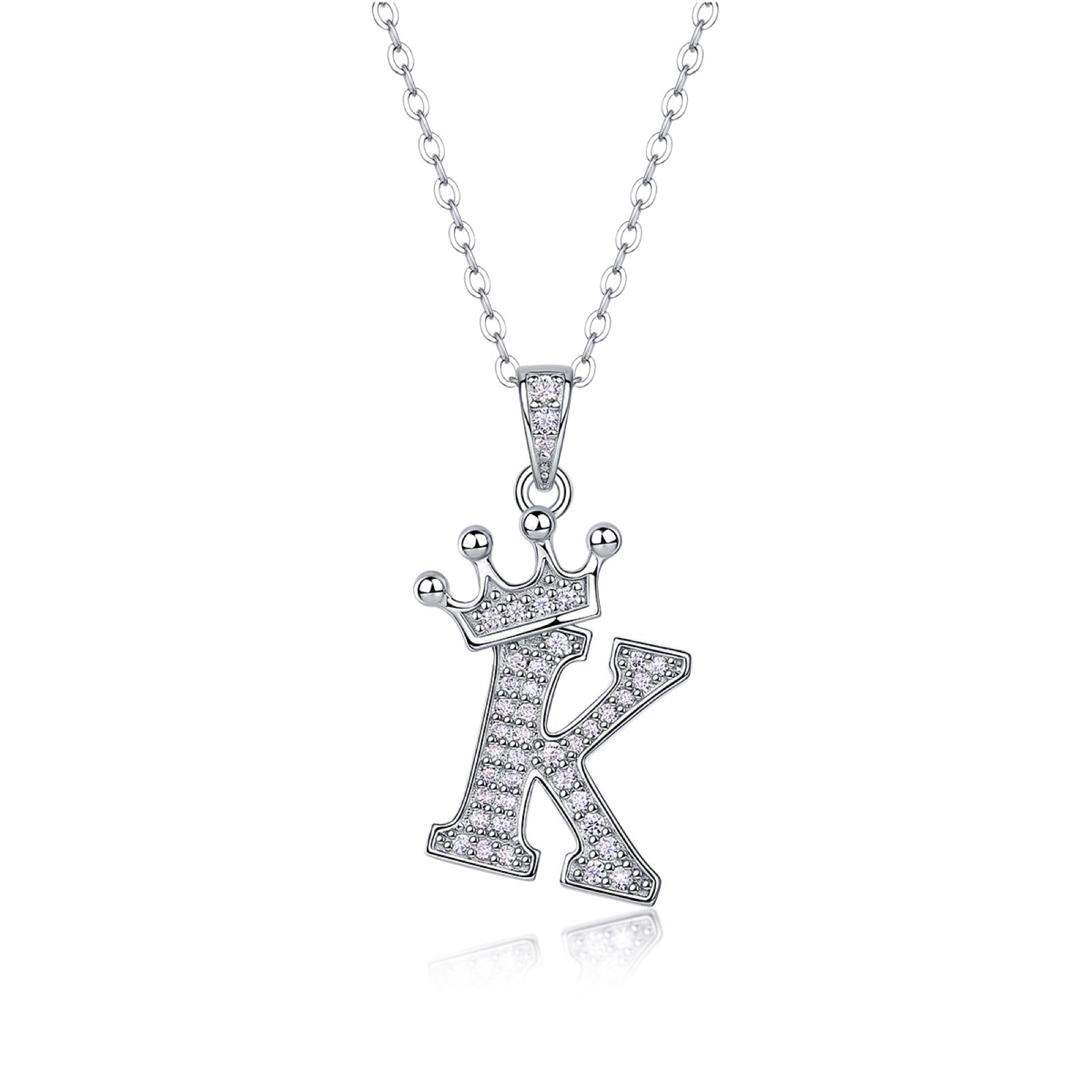 Initial K Moissanite Crown Pendant Necklace in Sterling Silver