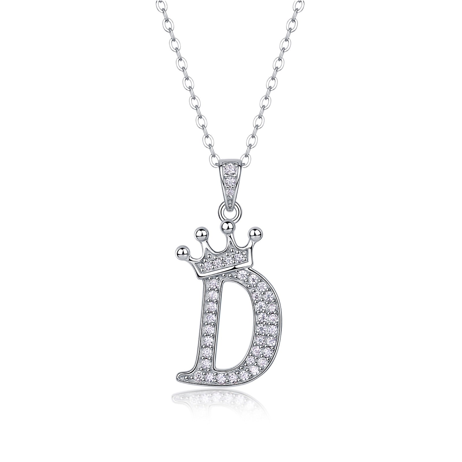 Initial D Moissanite Crown Pendant Necklace in Sterling Silver