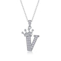 Initial V Moissanite Crown Pendant Necklace in Sterling Silver