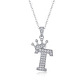 Initial T Moissanite Crown Pendant Necklace in Sterling Silver